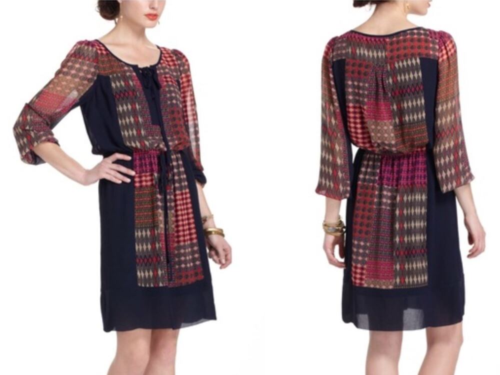 Maeve Anthropologie Rosalie Dress Small Blouson Knee Length Peasant Boho Print